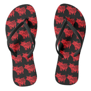 Tongs Année du Cochon Chinois Papercut Rouge Femmes Tong