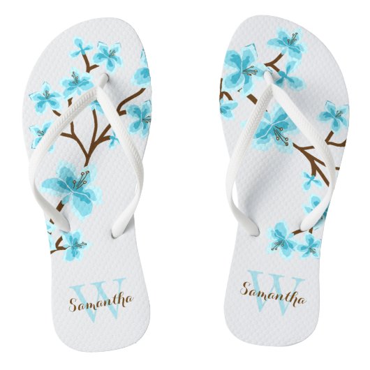 Tongs Aqua Cherry Blossoms Monogramme (Semelle)