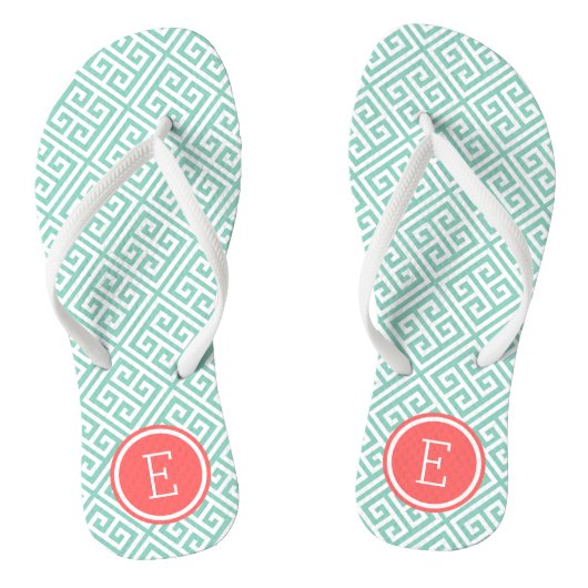 Tongs Aqua et Corail Grec Monogramme clé (Semelle)
