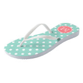 Tongs Aqua frais et pois blanc avec le rose de corail (Incliné)