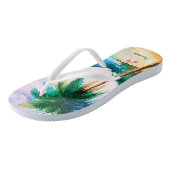 Tongs Aquarelle bleu de plage tropicale (Incliné)