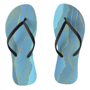 Tongs Aquarelle bleue Gold Line Peinture Abstraite Flip