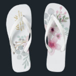 Tongs Aquarelle Floral Mariage Flipflops BRIDE Boho<br><div class="desc">Ajoutez le rôle des membres de la fête nuptiale,  les couples mariés nom et date mariage à ces élégantes flipflops de mariage de plage d'été.</div>