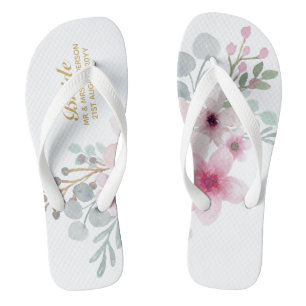 Tongs Aquarelle Floral Mariage Flipflops BRIDE Boho