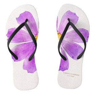 Tongs Aquarelle Florale Cosmos Mariage en terre cuite