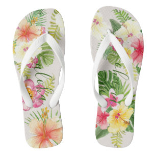 Tongs Aquarelle florale tropicale hawaïenne