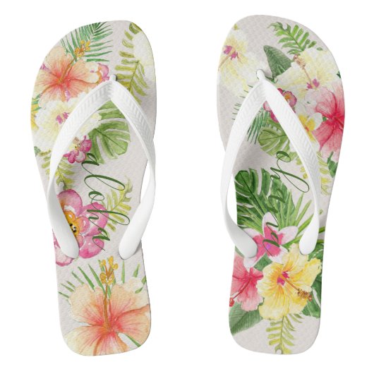 Tongs Aquarelle florale tropicale hawaïenne (Semelle)