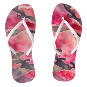 Tongs aquarelle rose camouflage