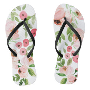 Tongs Aquarelle rose florale élégant mariage
