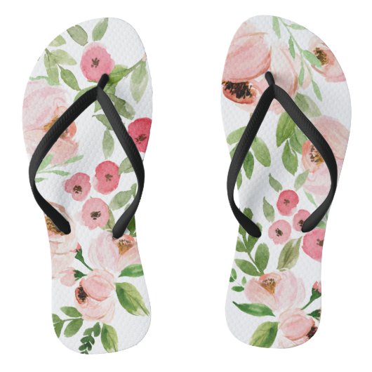 Tongs Aquarelle rose florale élégant mariage (Semelle)