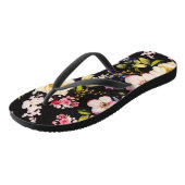 Tongs Aquarelle rose Roses Jaunes Arrière - plan noir (Incliné)