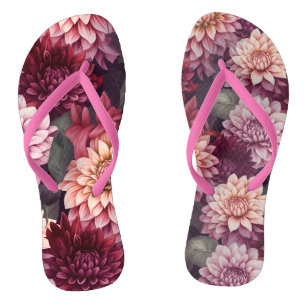 Tongs Aquarelle Rouge rose Dahlia Motif Design