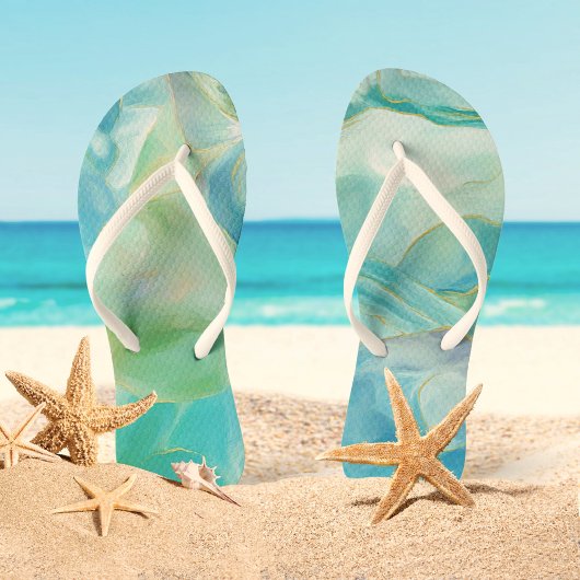 Tongs Aquarelle Turquoise Gemstone Tropical Été