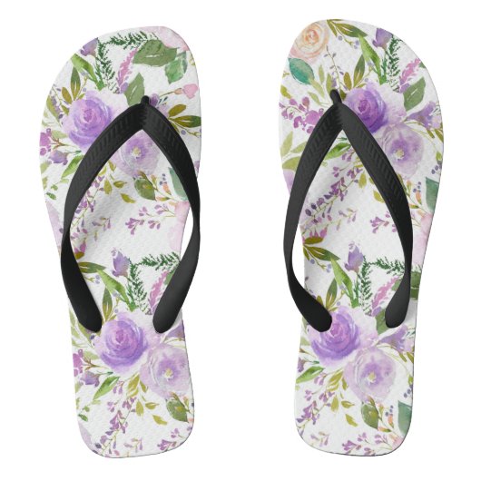 Tongs Aquarelle violette motif floral (Semelle)