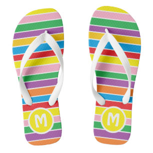 Tongs Arc-en-ciel brillant rayé de monogramme coloré