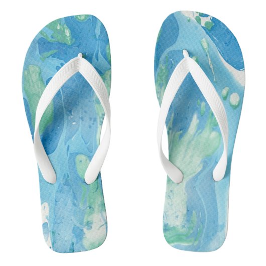 Tongs Art Abstrait Moderne Tendance Bleu Vert Blanc (Semelle)