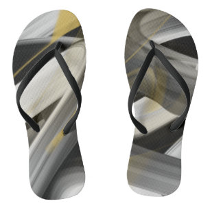 Tongs Art Abstrait tendance Black White Gold, Slim Strap