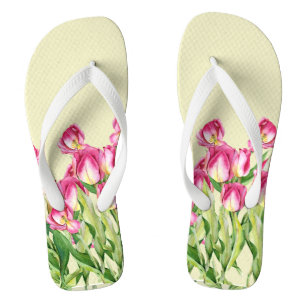Tongs Art de l'aquarelle des tulipes rouges