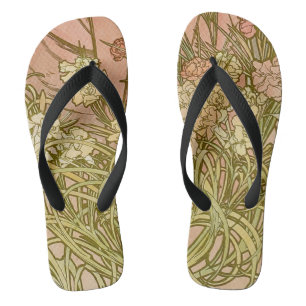 Tongs Art Nouveau Alfonse Mucha fleurs d'oeillets floral