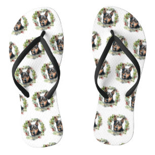 Tongs Australie Kelpie Noël Wreath Festive Pup