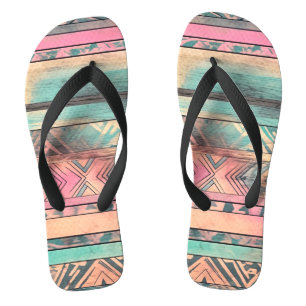 Tongs Aztec Sud-Ouest Bleu Et Tribal Rose