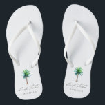 Tongs Bachelorette de la tribu des mariées de palmiers m<br><div class="desc">Feuilles de bachelorette personnalisées avec "tribu des mariées" en caractères de caractères modernes et un aquarelle palmier tropical. Personnalisez avec nom - achetez un pour chaque femme.</div>