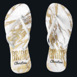 Tongs Bachelorette de Mariage de mariée Marbre blanc or<br><div class="desc">Elégant,  chic et moderne faux imprimé or et motifs en marbre blanc,  Bride garde des tongs de saké. Ce design classique et sophistiqué est parfait pour une Bride classe,  tendance et élégante. Portez-les à votre bachelorette ou à tout événement pré-mariage. Toute la conception d'impression photo.</div>