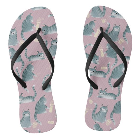 Tongs Bad Grey Tabby Chats Frapper Tout Sur Motif (Semelle)
