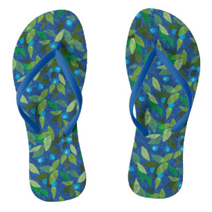 Tongs Baies Bleues Motif Floral Minimal Botanique Simple