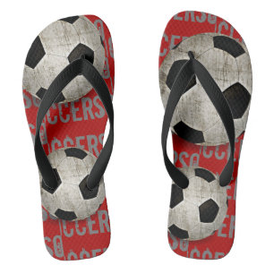 Tongs Balle De Football Rouge Et Noir Amusant