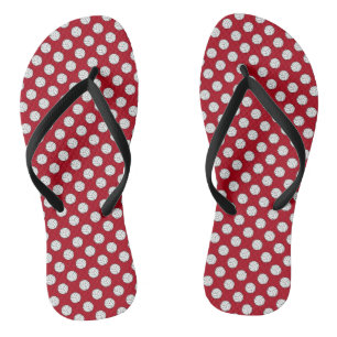Tongs Balles de volley-ball noir et blanc sur fond rouge