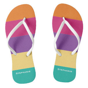 Tongs Bandes abstraites violettes jaunes vertes colorées