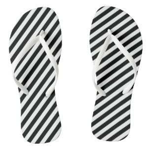 Tongs Bandes diagonales noires et blanches de taille moy