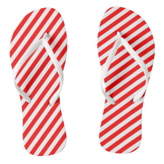 Tongs Bandes diagonales rouges et blanches de taille moy