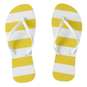 Tongs Bandes Jaunes, Blancs, Motif rayé