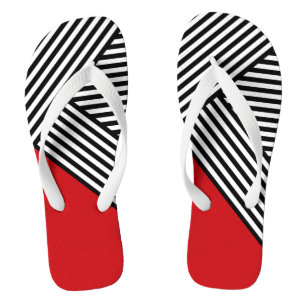 Tongs Bandes noires et blanches avec triangle rouge