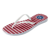 Tongs Bandes rouges et blanches avec Monogramme bleu mar (Incliné)