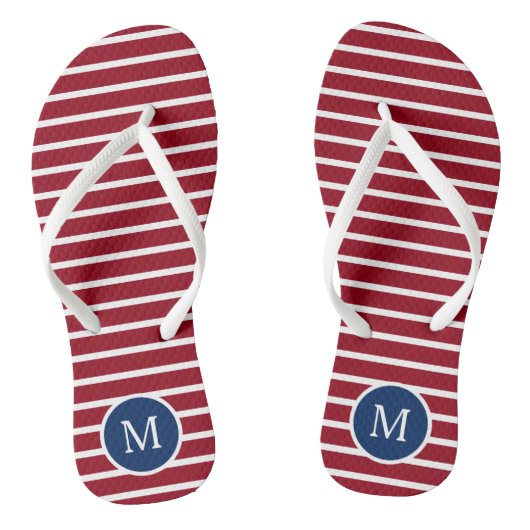 Tongs Bandes rouges et blanches avec Monogramme bleu mar (Semelle)
