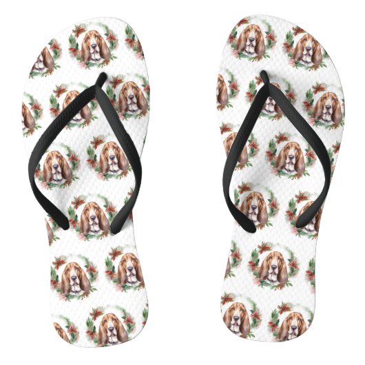 Tongs Basset Hound Festive Wreath de Noël Pup (Semelle)
