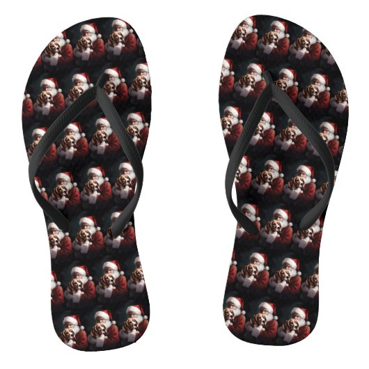 Tongs Beagle avec le Père Noël Festif Noël (Semelle)