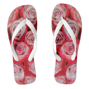 Tongs Beaux roses en bouquet rose et rouge