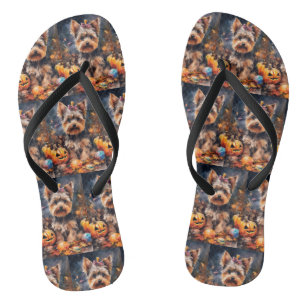 Tongs Biewer Terrier d'Halloween avec citrouilles effray