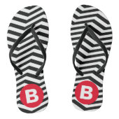 Tongs Black and White Zig Zag Pattern Red Monogram (Semelle)