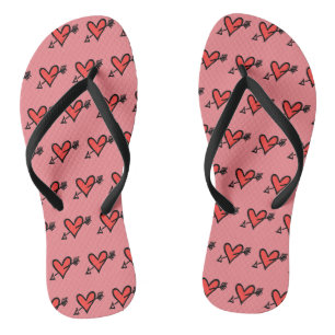 Tongs Black & Red Love Heart Flip Flops