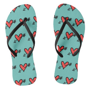 Tongs Black & Red Love Heart Flip Flops