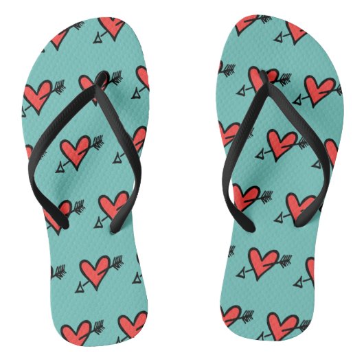 Tongs Black & Red Love Heart Flip Flops (Semelle)