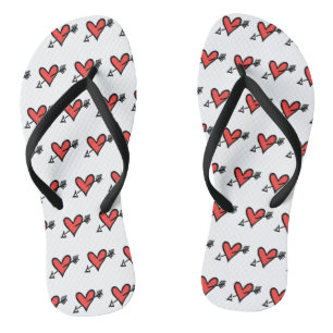 Tongs Black & Red Love Heart Flip Flops