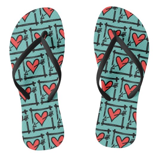 Tongs Black & Red Love Heart Flip Flops (Semelle)