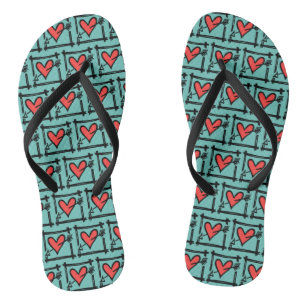 Tongs Black & Red Love Heart Flip Flops