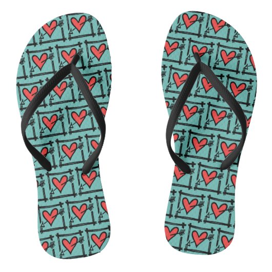 Tongs Black & Red Love Heart Flip Flops (Semelle)